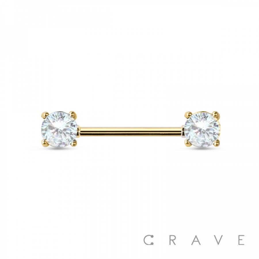 CRAVE - Wholesale Nipple Ring - DOUBLE ROUND CZ PRONG SET 316L SURGICAL STEEL NIPPLE BAR1