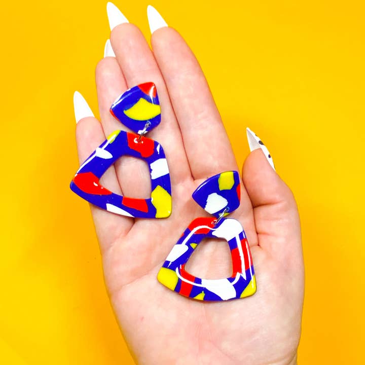 Polymer Clay Paddle Earrings in Primary Babe for wholesale by Night Moves Atelier