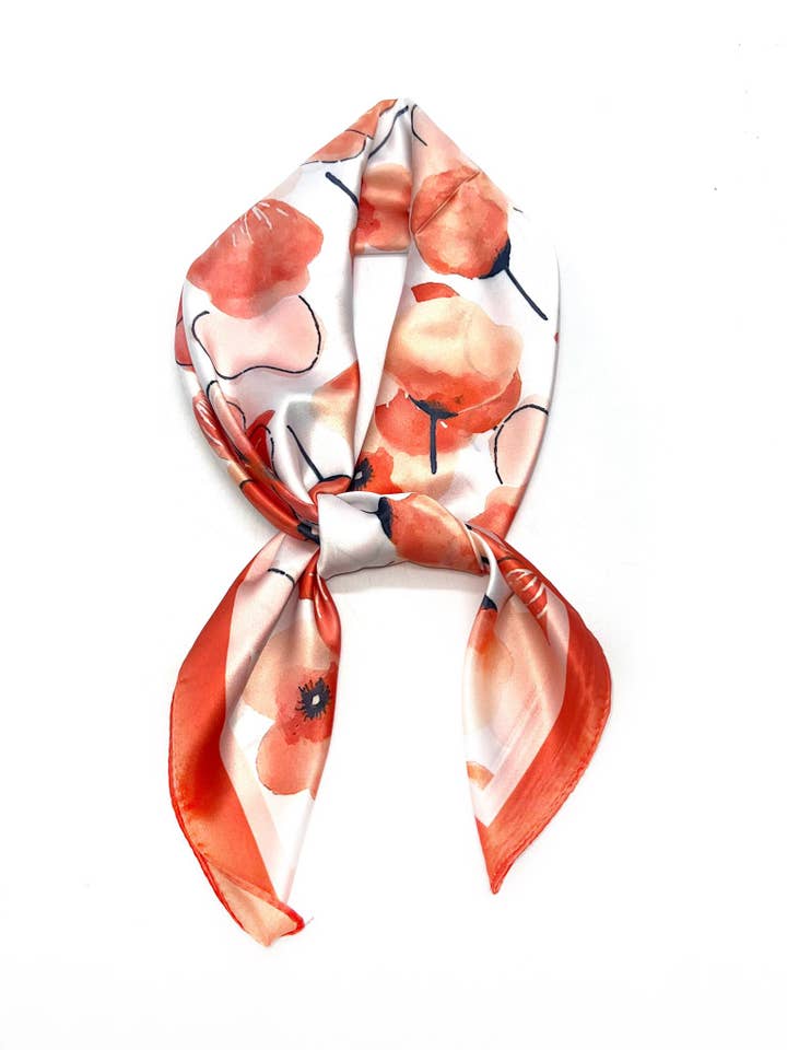 J-140 Scarf silk touch 70x70 poppy pattern for wholesale by LINETA