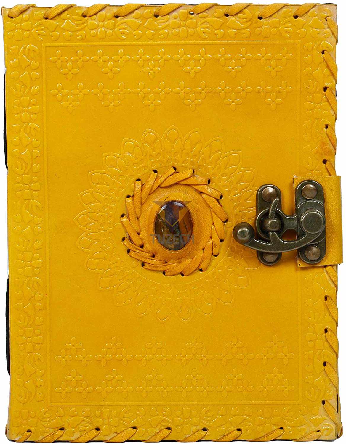 Tuzech Leather - Wholesale Journal/Diary - TUZECH Handmade Office Home Daily Use, Poem Writing Beautiful Pure Leather Luck Stone Bound Journal/Diary with C-Lock for Men and Women 8 Inches9