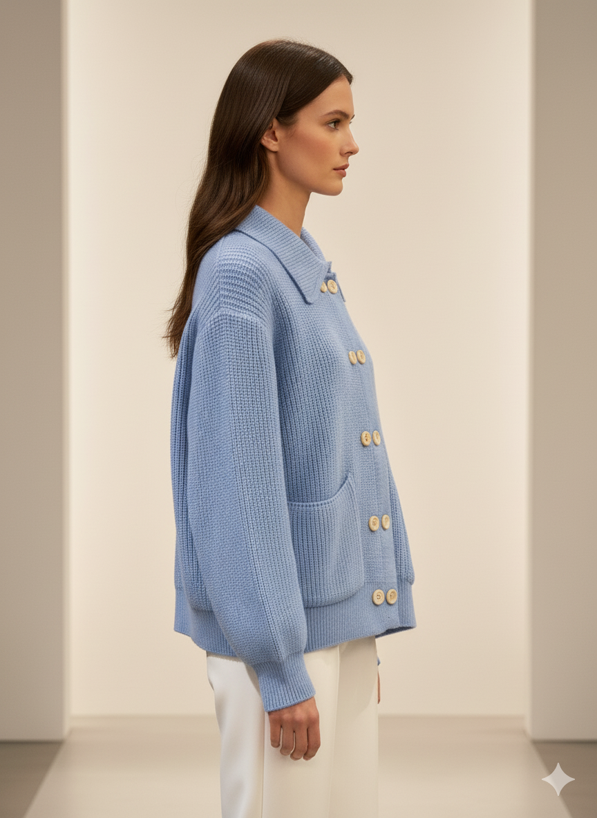 CCIC New York - Vente Cardigan – femme - Cardigan en maille à col polo, coupe ample à double boutonnage10