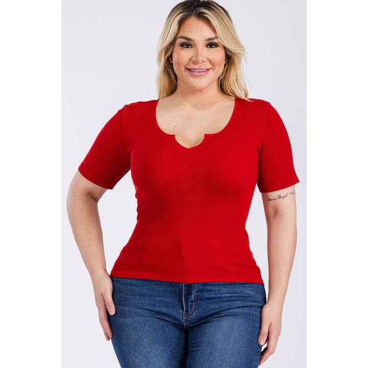 PLUS STORLEK SÖMLÖS NOTCH NECK KORTÄRMAD TOPP för wholesale av Curve Market