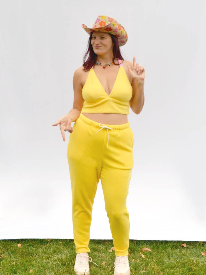 Fleece Lucky Joggers in Daffodil for wholesale on Faire2