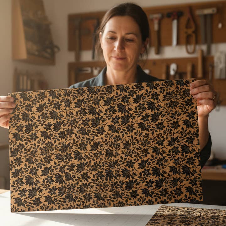 Dark Floral Pattern Cork Fabric 13x19in 33x48cm for wholesale by Craft House PT