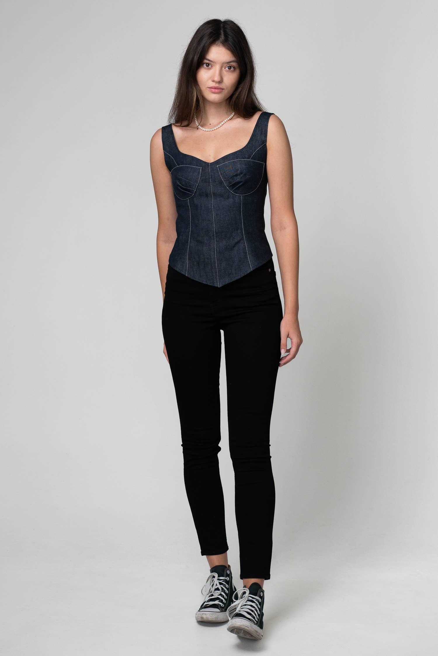 FUTURE PLANET OF STYLE – wholesale Linne (Tryckt) - Dam – Jeanskorsett med dragkedja i metall baktill1