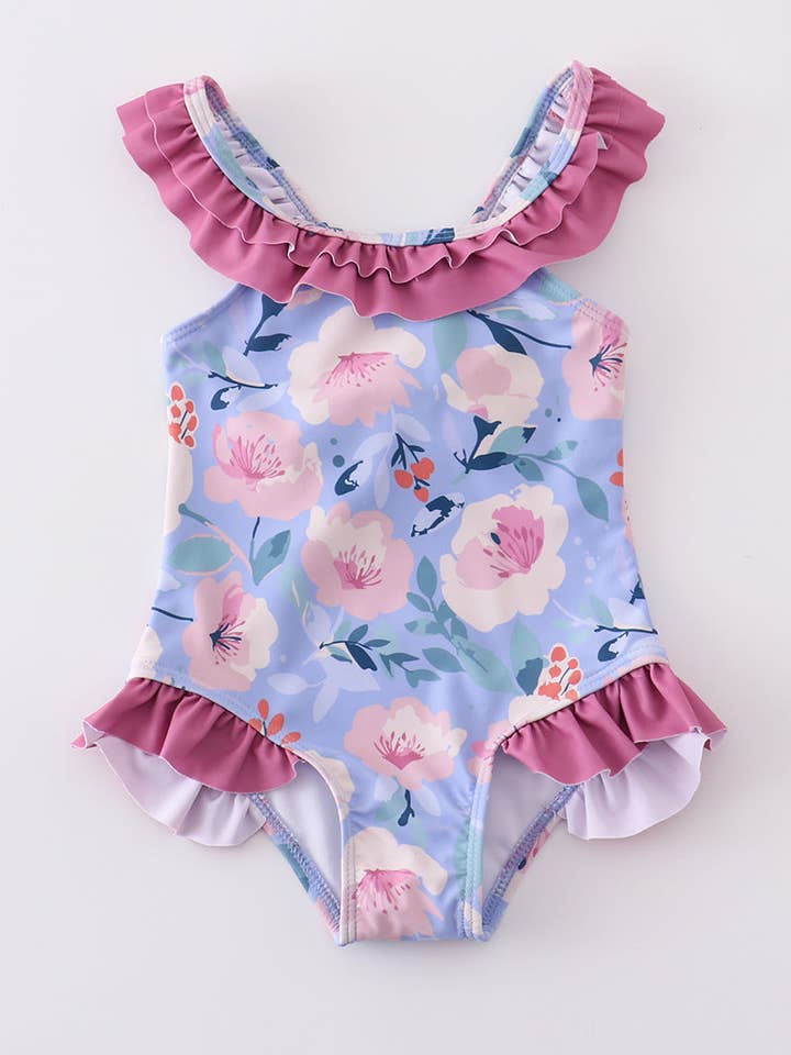 Floral pint flæse pige badedragt for engroshandel hos Aspen Rain Boutique