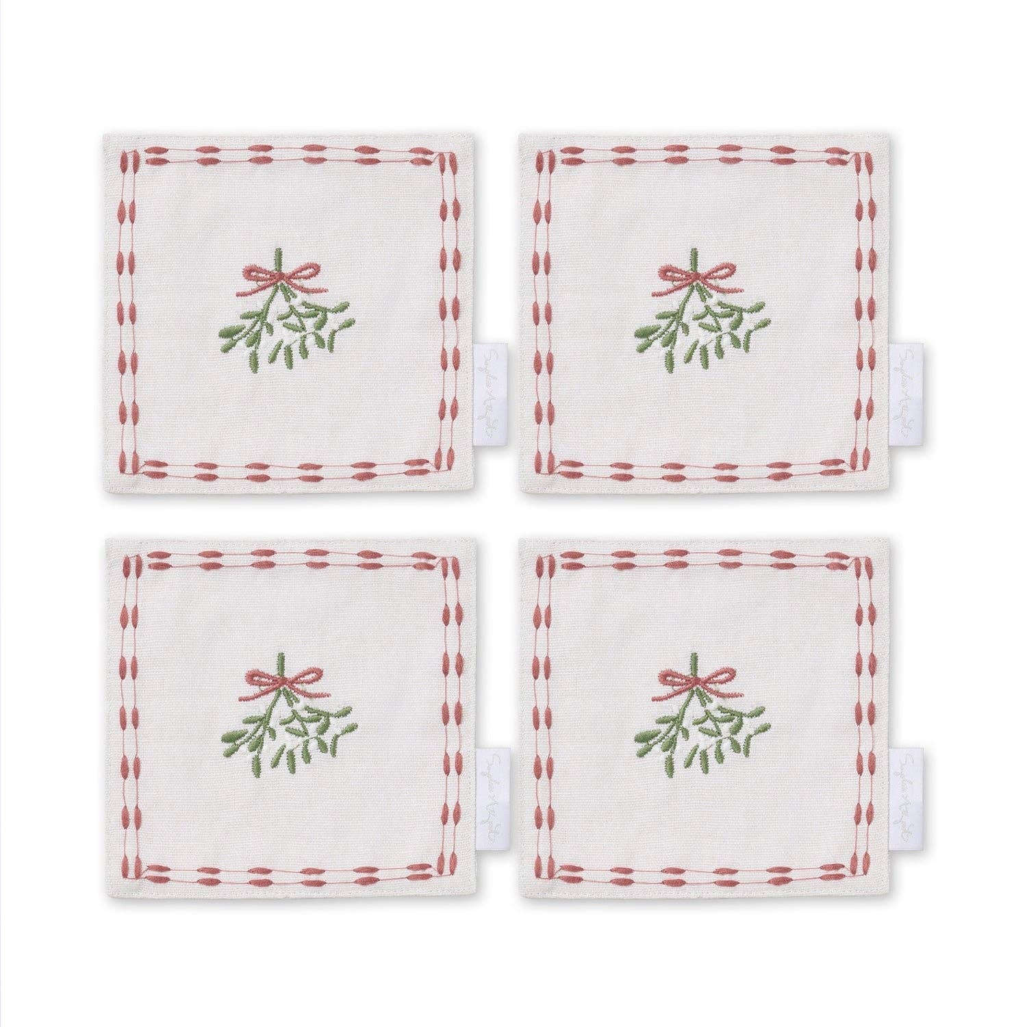 Sophie Allport – wholesale Dinner & cloth napkin – Mistletoe Embroidered Drink Napkins (Set of 4)2