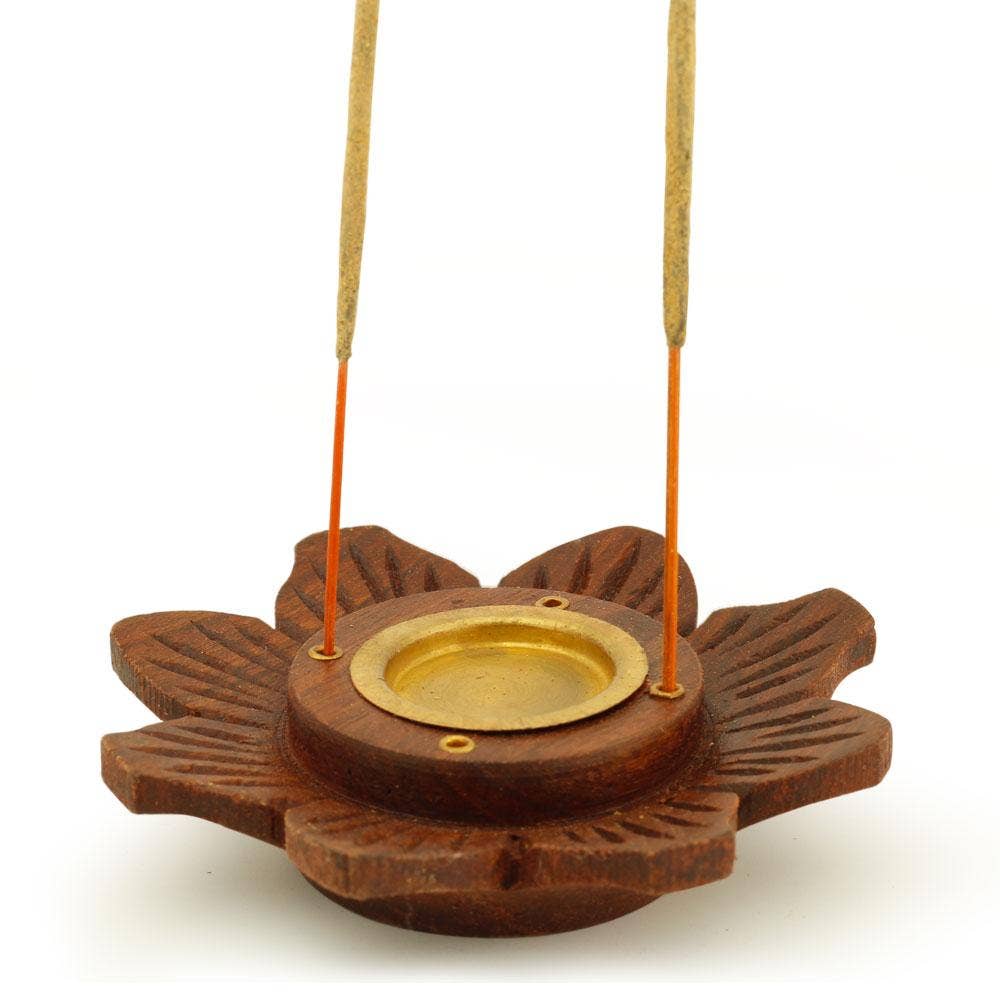 Prabhuji's Gifts - Wholesale Incense Holder - Incense Burner - Wooden Round Plate Lotus - 4 inches2