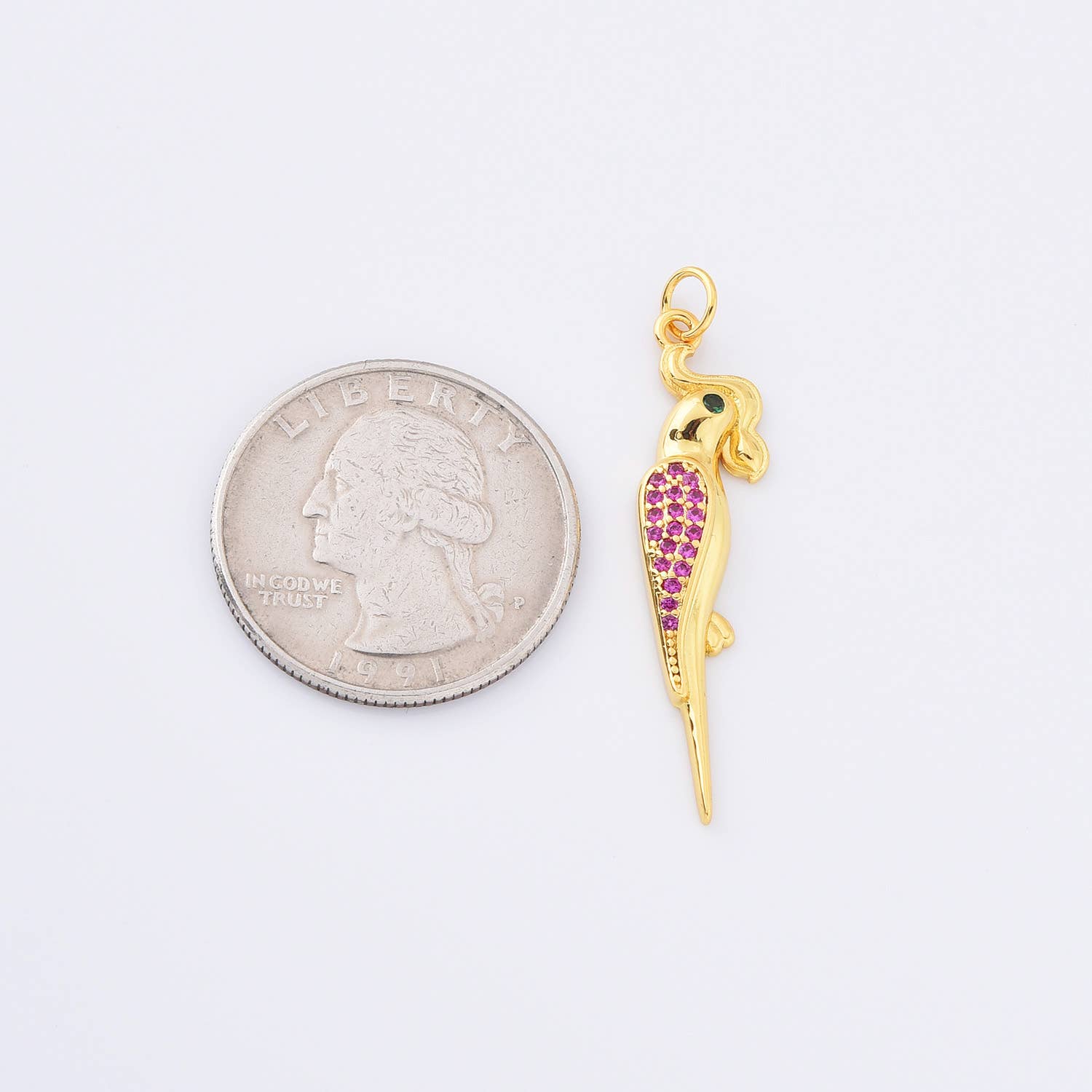 findings4uGem - Wholesale Pendant/Charm Necklace - Gold Filled CZ Parrot Macaw Bird Dainty Gift Charm, CP21754