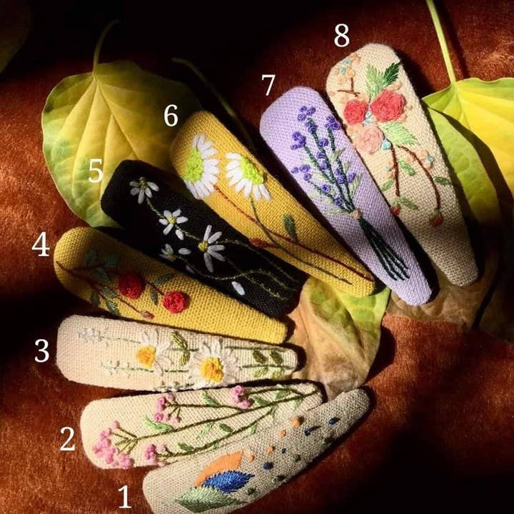 Quince Fables - Wholesale Barrette - Women's - Floral Embroidered Hair Barrette, Collection Anna1