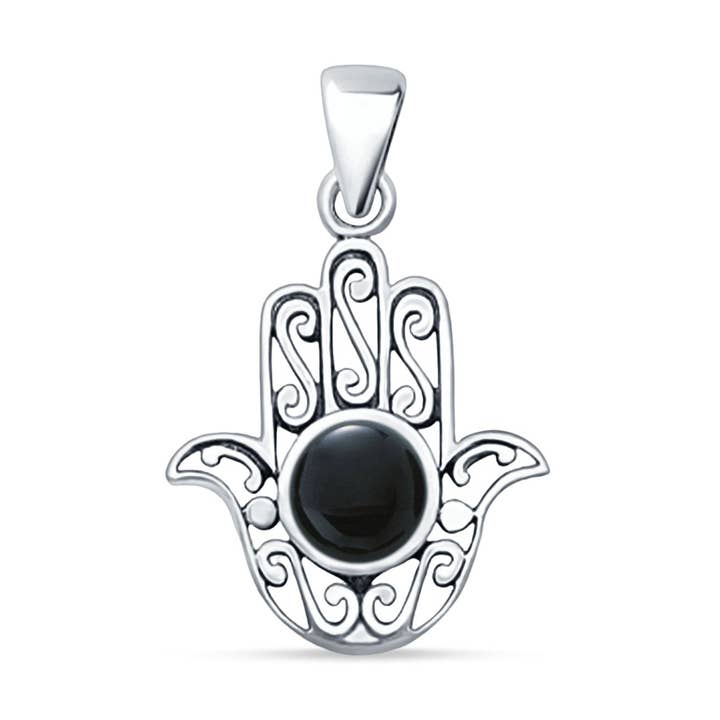 Black Onyx Hand Of Hamsa Pendant Oxidized for wholesale by Blue Apple Imports
