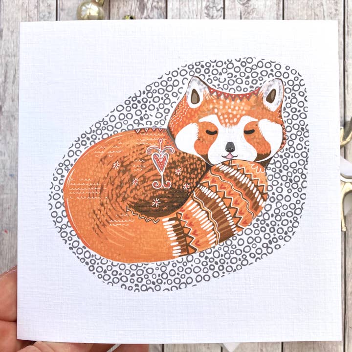 Biglietto di auguri con panda rosso, biglietto di compleanno, simpatico animale. per la vendita all'ingrosso da parte di Slumbermonkey Designs