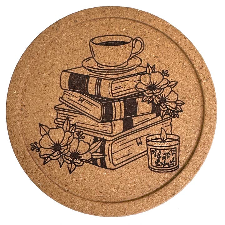 Book Stack Cork Coaster, Gift for Reader for wholesale by Art by Sharell