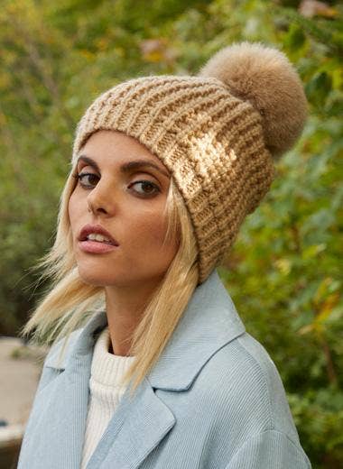 Kyi Kyi - Vendita all'ingrosso Berretto - Donna - Berretto slouchy classico con pompon in vera pelliccia di volpe - colori divertenti11