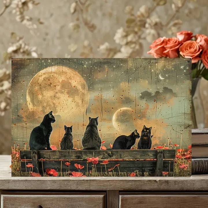Cats Enjoying Night In The Field Metal Sign
for wholesale by Bad Bunny Designs