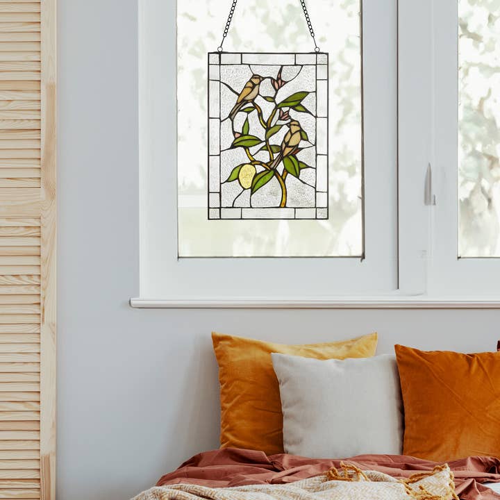 River of Goods - Wholesale Suncatcher - 14"H Birds in a Lemon Tree Stained Glass Window Panel