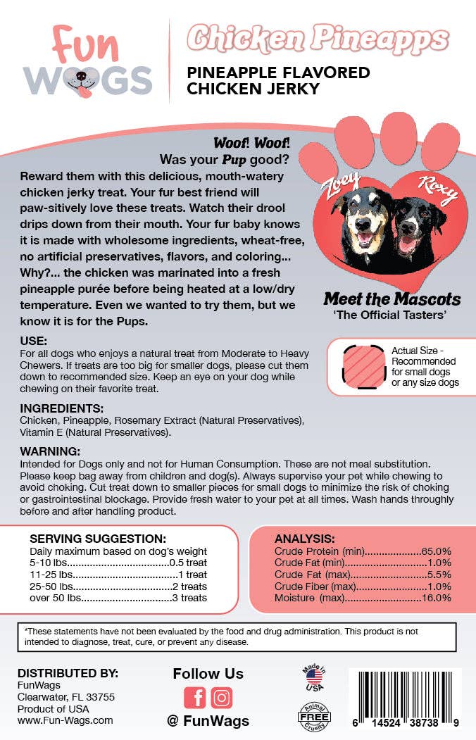 FunWags – wholesale Pet treats – Dog – Chicken Pineapps - Chicken Jerky1