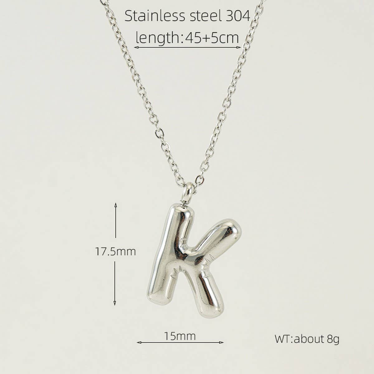 NINEXIS - Wholesale Pendant/Charm Necklace - CWAJE1946_Steel Color Bubble Letter Necklace30