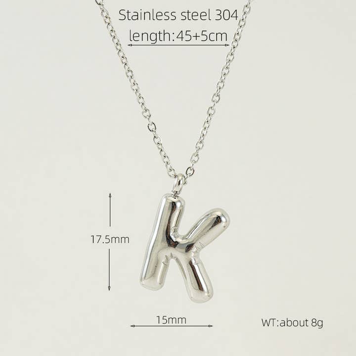 NINEXIS - Wholesale Pendant/Charm Necklace - CWAJE1946_Steel Color Bubble Letter Necklace4
