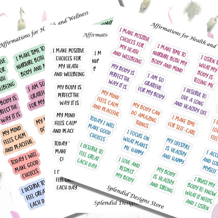 Positive Affirmations for Health and Wellness, Positive Affirmation Stickers for wholesale by Splendid Designs Store