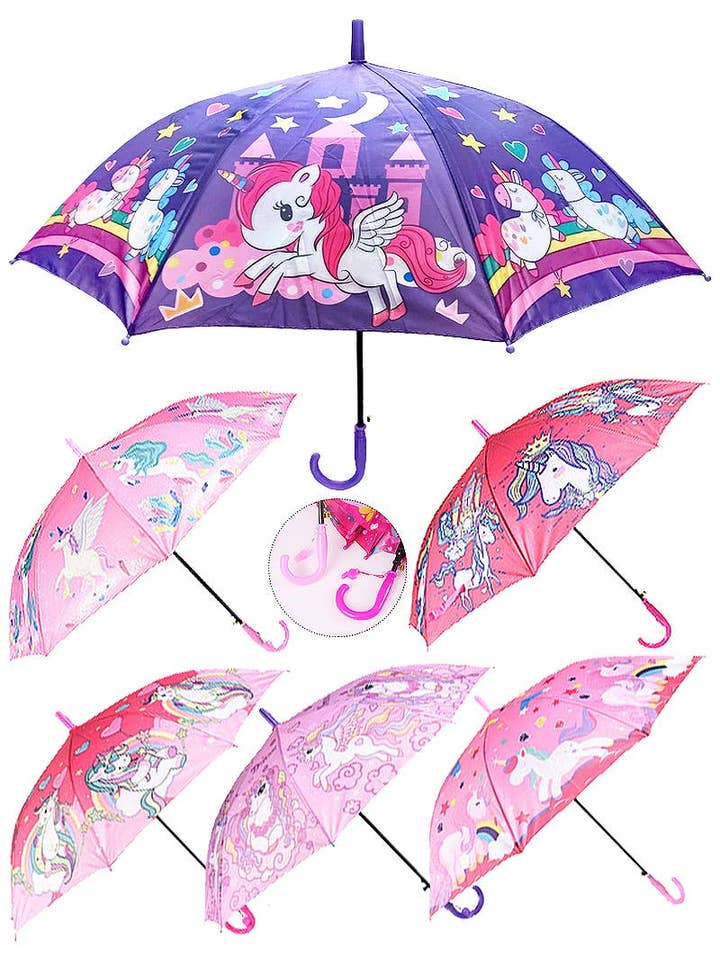 Kids Unicorn Pony Auto Open Fold Umbrella for wholesale by Cap Zone
