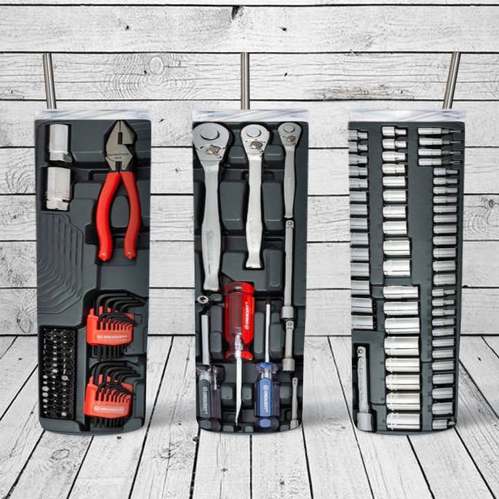 Toolbox 20oz Straight Tumbler Transfer for wholesale by Rustic Pineapple