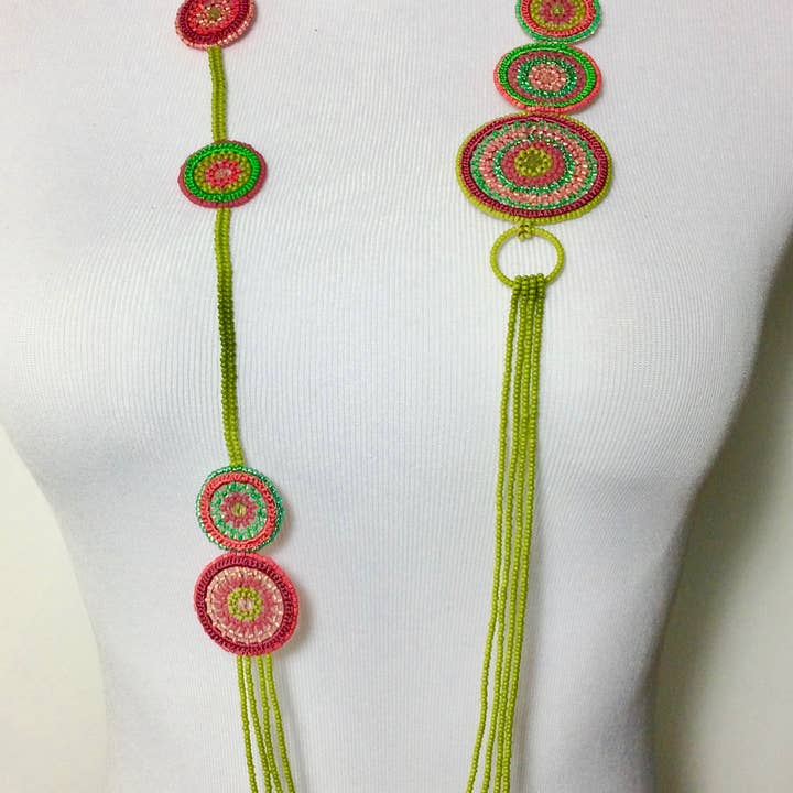 Beaded statement necklace-Pink/Green for wholesale by KVZ Designs