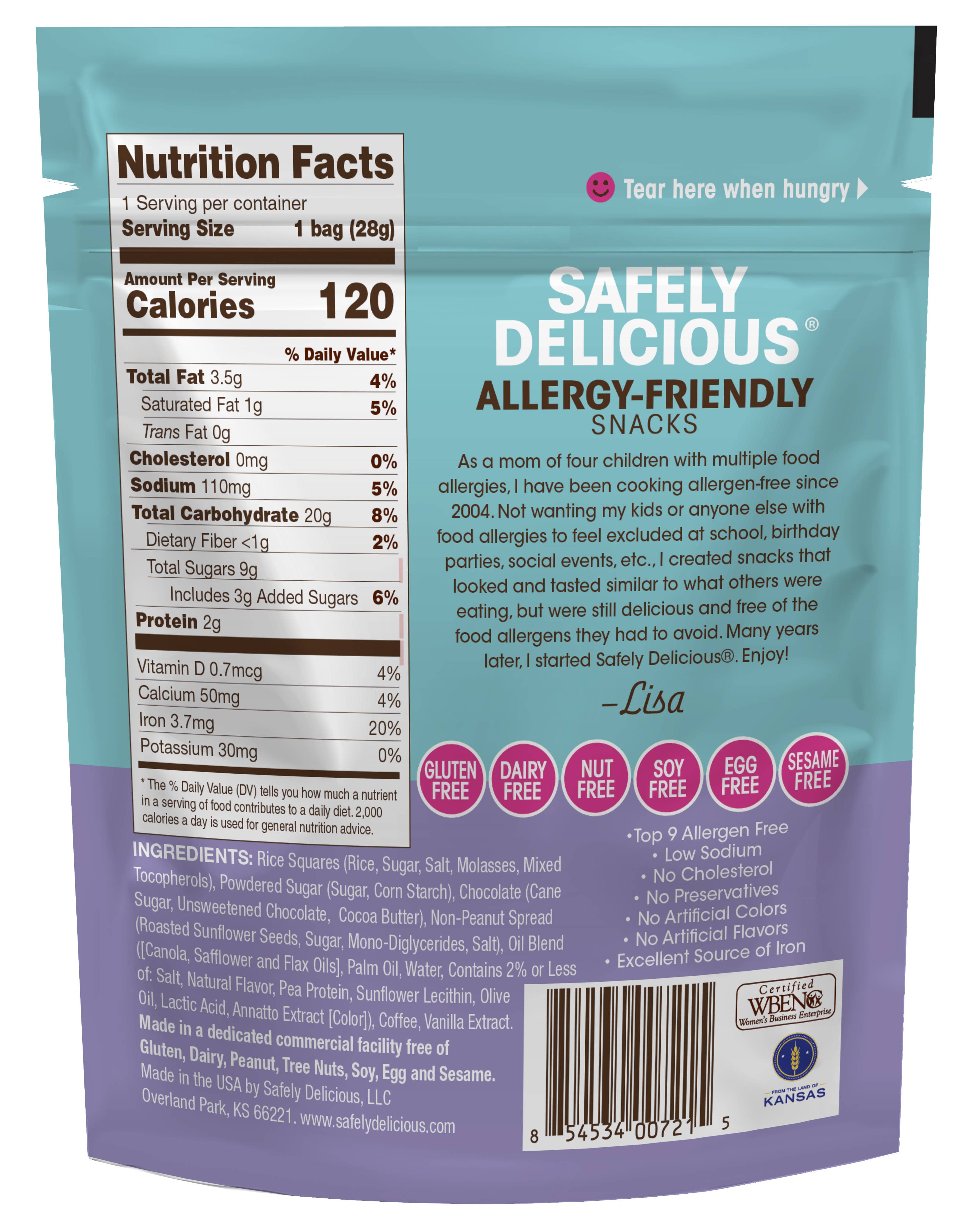 Safely Delicious, LLC – Snack Bar por atacado – Mocha Bites 1 oz - Sem Alergénios, Sem Glúten, Vegan1