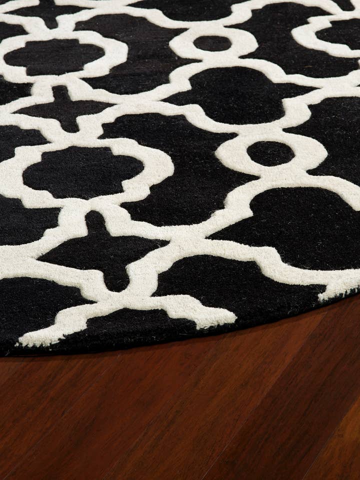 Tapis rond noir de 3 pi 9 x 3 pi 9 po de la collection Tara Rounds pour la vente par contempo fashion