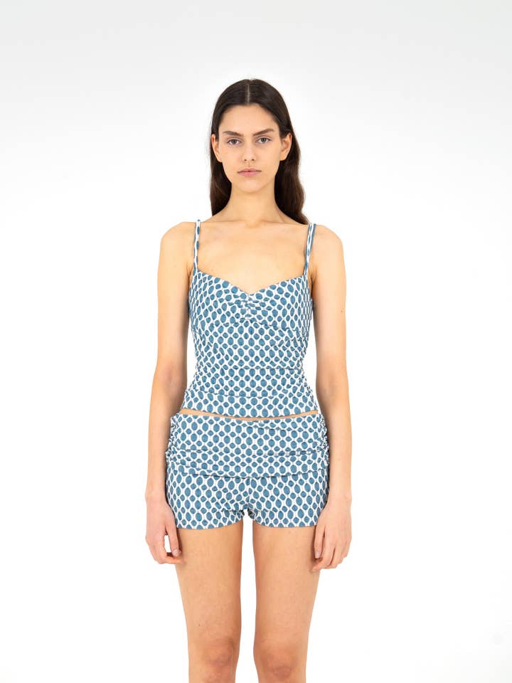 CARMEN SAYS - Wholesale Knit Top - Women's - Craft Jersey Blue Ruched Top