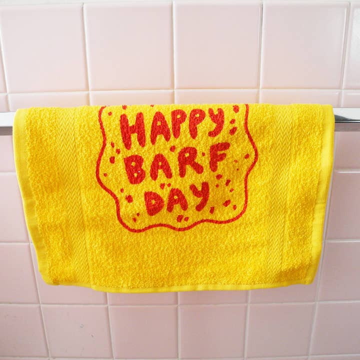 "Happy Barf Day" Custom Designed Washcloth for wholesale by Funky Fresh Kids