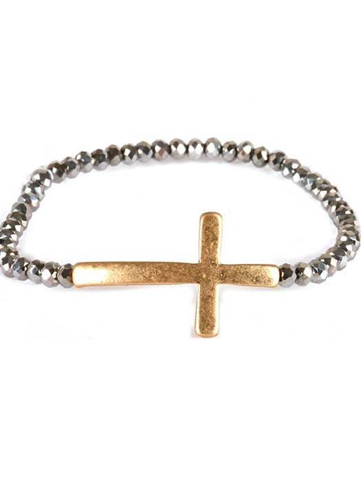 ( E421 ) BRACCIALE ELASTICO CON CROCE IN PIETRA MULTIFACCETTATA per la vendita all'ingrosso da parte di Jewelry Max