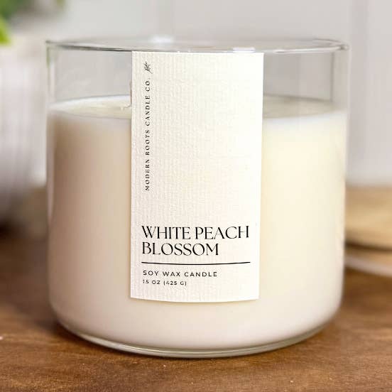 White Peach Blossom | 15 oz. Soy Wax Candle for wholesale by Modern Roots Candle Co.
