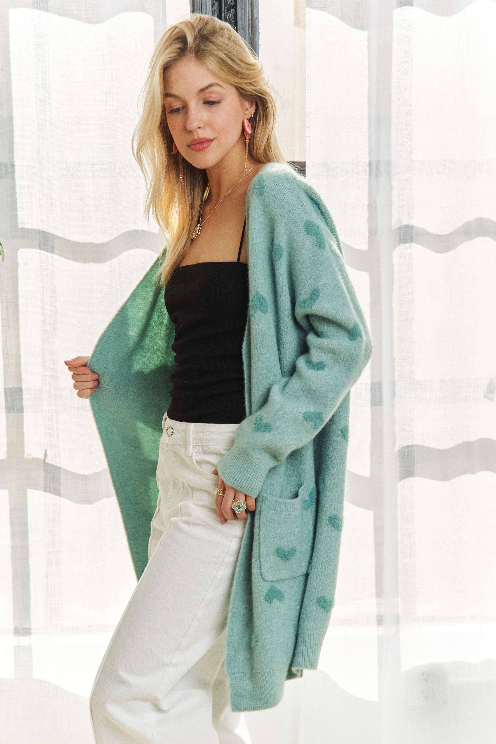 ADORA LA – wholesale Cardigan – Women’s – CESW3433 - LOVELY HEART PRINT SWEATER CARDIGAN16