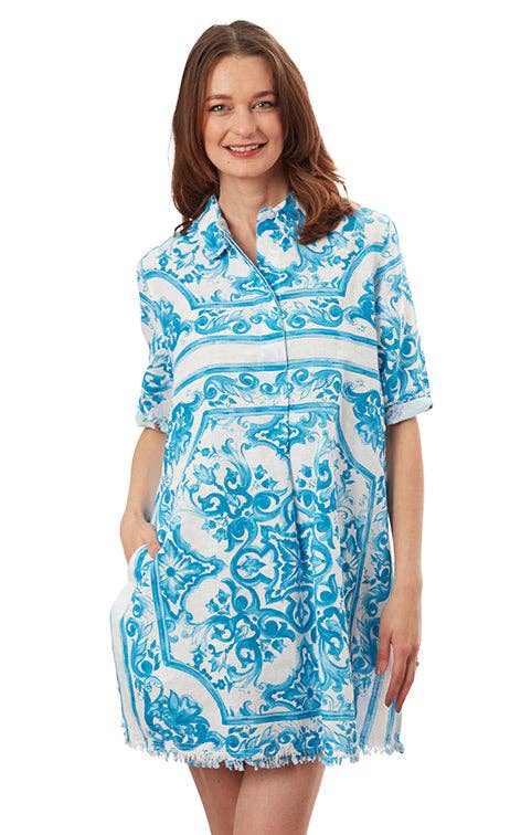 Dizzy-Lizzie - Wholesale Dress - Women's - Chatham Dress Turquoise White Tile Print2