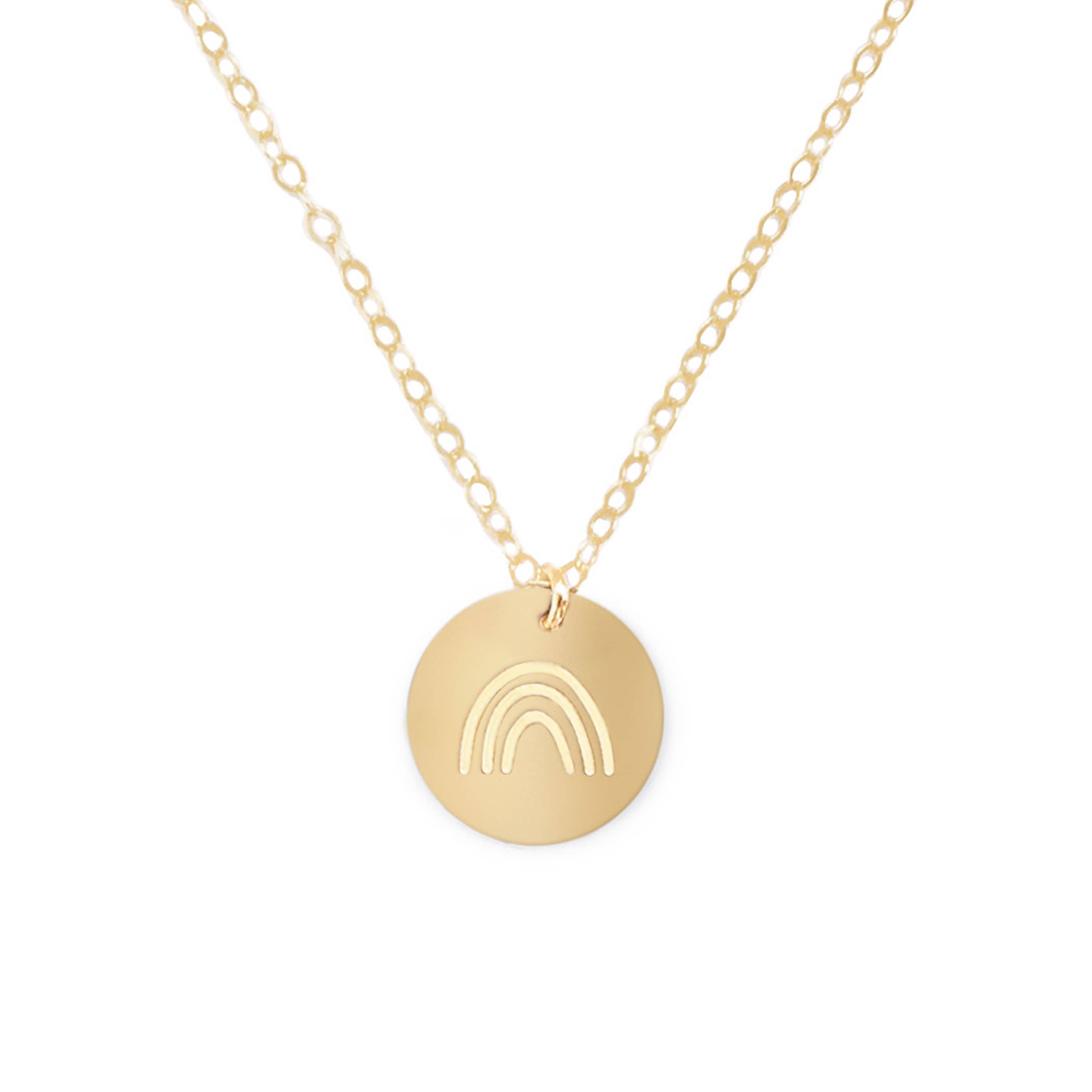 Zen and Zuri - Wholesale Pendant/Charm Necklace - Rainbow Disc Gold Filled Engraved Disc Necklace1