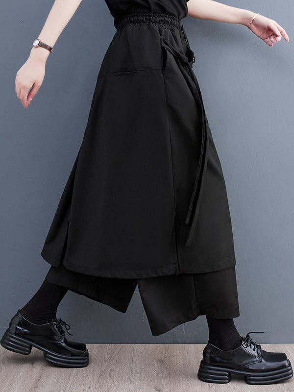 BLACK Wide Leg Loose Drawstring Solid Color Casual Pants Bottoms Culotte for wholesale on Faire3
