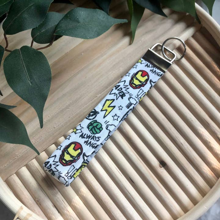 MDStickerShop - Wholesale Keychain - Women's - Avengers Doodle Print Fabric Keychain, Key Fob1