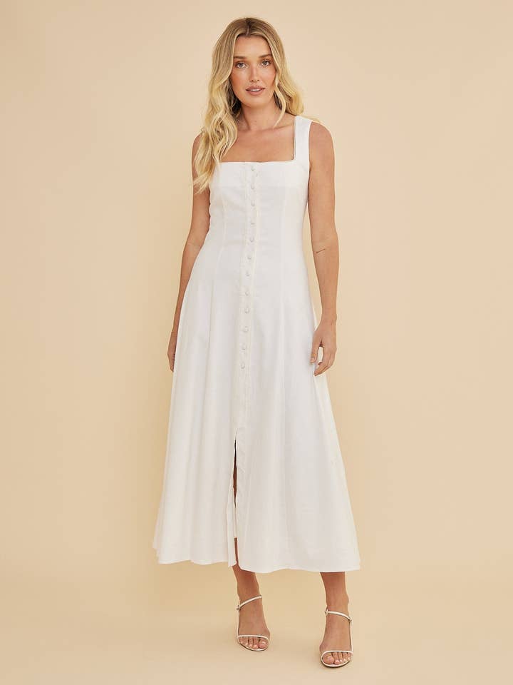 Lucie Midi-kjole med knapper - Hvid for engroshandel hos Amelius