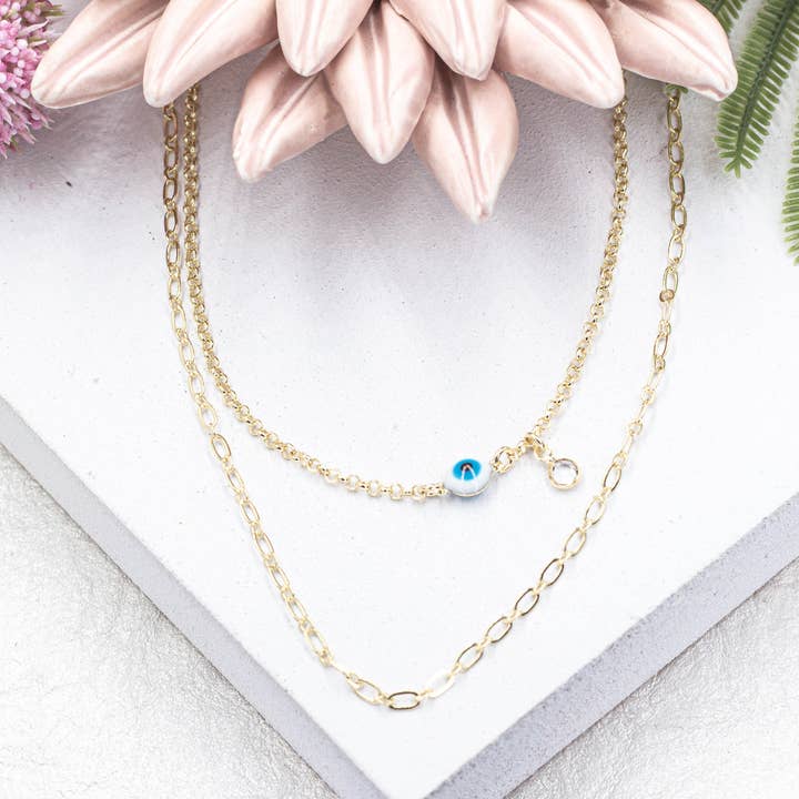 Double Chain Necklace Greek Eye Pendant for wholesale by Cherie by Cherie