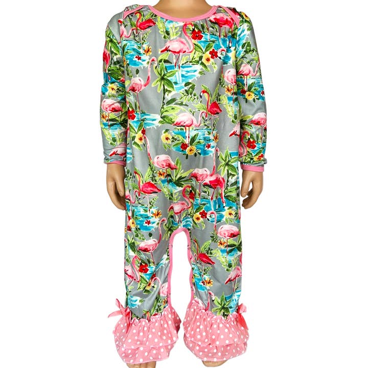 AnnLoren - Wholesale Jumpsuit - Baby - Pink Flamingo Floral Baby Girls Long Sleeve Spring Romper