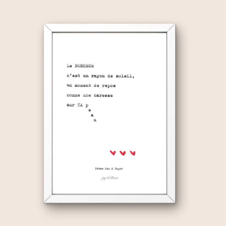 Poster - Gedicht, Pen en Papier - Geluk is een zonnestraal voor wholesale door JOG | Maison d’éditions