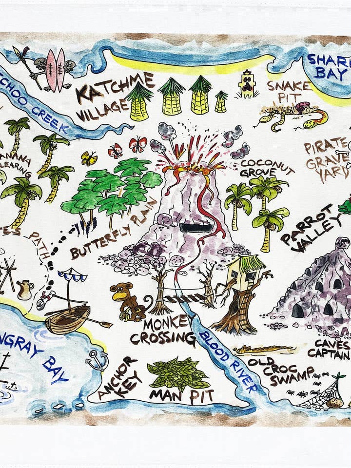 Hand Drawn Treasure Island Map Large Cotton Tea Towel for wholesale by Half a Donkey