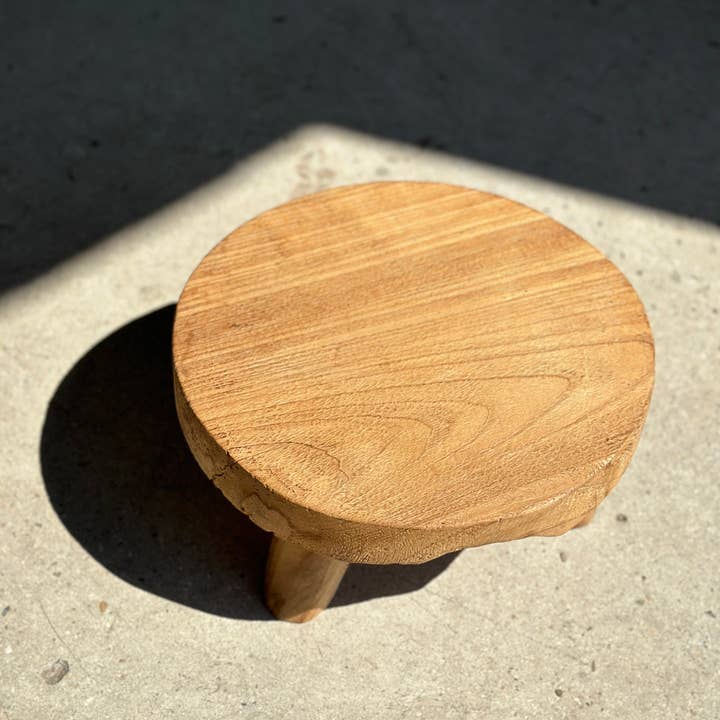 Office Objets - Wholesale Stool - Small low three-legged stool in upcycled blond teak D:30 H:1528