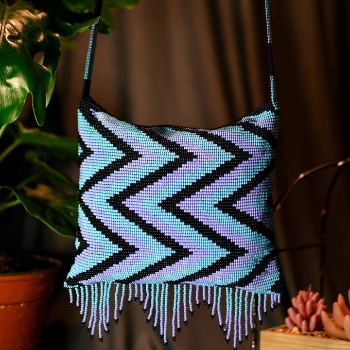 Chevron - Geometric Beaded Purse in Blue & Purple Tones for wholesale by Mother Sierra