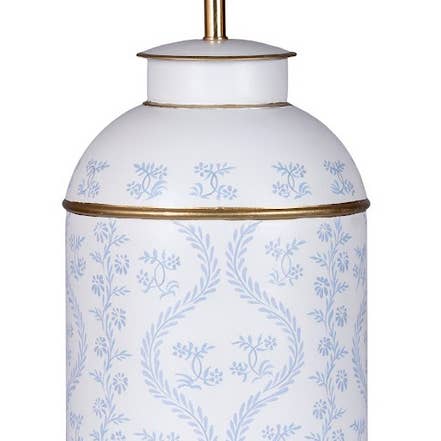 The Enchanted Home - Vente Lampes d'appoint/de bureau - Lampe de boîte à thé IKat bleu et ivoire