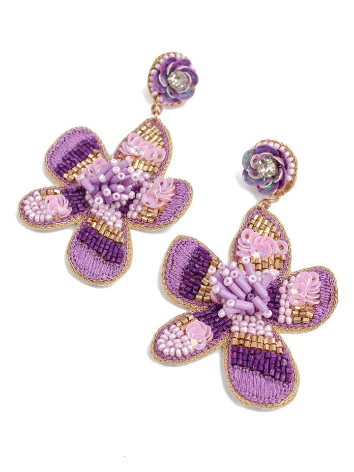 Pendientes grandes de flores moradas con cuentas para venta al por mayor de My Doris