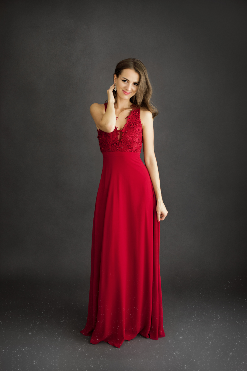 Eva & Lola - Epsilonn – Großhandel Abendkleid – Damen – Langes trägerloses Kleid mit Spitze - R13604