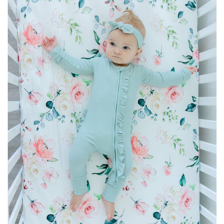 Honey Lemonade- Minky Baby Blankets and Gifts - Vente Drap pour berceau/lit pour bébé - Drap-housse pour lit bébé taille standard - Peach Floral3