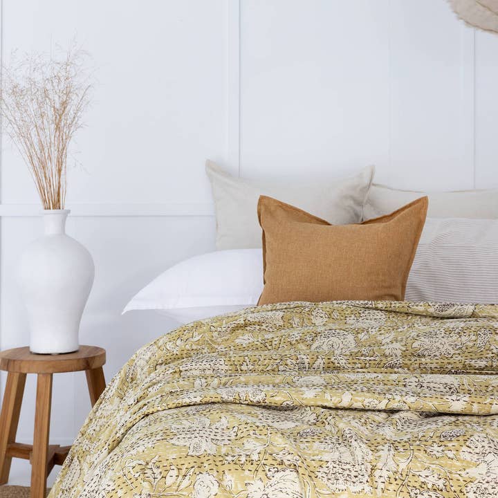 Boho-Eclectica - Wholesale Quilt - Block Print Samaira - Indian Kantha Quilt Blanket Bedspread